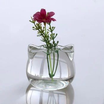 Стъклена ваза във формата на котка, Хидропонно растение, Ваза за цветя, Терариум, съд, гърне, интериор, Арт подарък