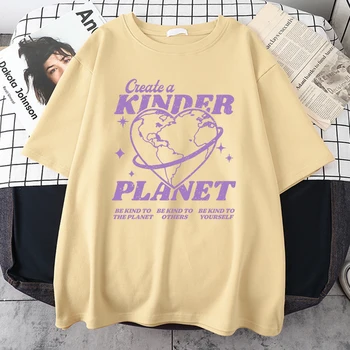 Тениска Create A Kinder Planet, мъжки t-shirt Simplicity с кръгло деколте, реколта летни тениски, мъжки тениски, ул качество с къс ръкав