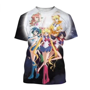 Тениски с 3D-принтом аниме Sailor Moon, лятна мъжки дрехи, модни и ежедневни тениска оверсайз Harajuku Street, унисекс, блузи, тениски