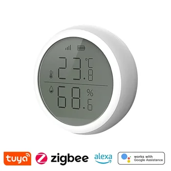 Умен термометър Sasha ZigBee за дома, сензор за температура и влажност на въздуха в помещението с LCD дисплей, приложението за гласов контрол Алекса Google Home