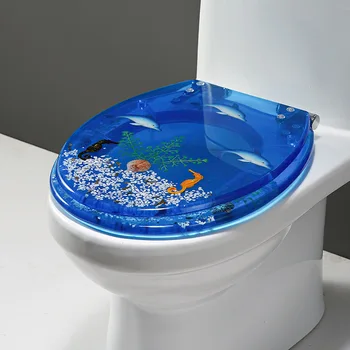 Универсален сгъсти тоалетна чиния в творчески океанското стил, промиване на Стария седалки за тоалетна, бързото оттегляне на безшумна капаци на седалката за тоалетна