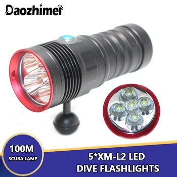 Фенерче за гмуркане 5 * XM-L2 LED Останат 3-Mode Dive факел 100 м Тактически Подводен Водоустойчив Фенер за снимане на Видео лампа