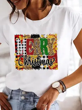 Фестивални празници, тениска с къс ръкав, графична дрехи с принтом, дамска мода, Коледни празници тениски, Женски коледни тениски