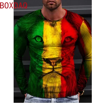 Цветна тениска с принтом лъв и животни, голям размер 6XL, мъжки ежедневни тениска с кръгло деколте и дълъг ръкав, модни блузи в стил хип-хоп, градинска индивидуалност