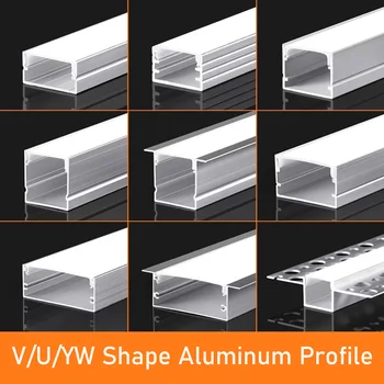 Черен Сребрист led алуминиев профил 0,5 м / 1 м U / YW-форми, на фона спални, декор за антре, Линейни лещи светлина, канален лампа за кабинет