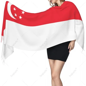 Шал с флага на Сингапур, топли шалове от Pashmina, шал, хиджаб, Пролетта и зимата многофункционална Унисекс