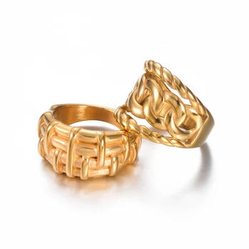 Широки пръстени от неръждаема стомана за жени Позлатени нередовни выдалбливают Модни реколта геометрични орнаменти Подаръци Безплатна Доставка